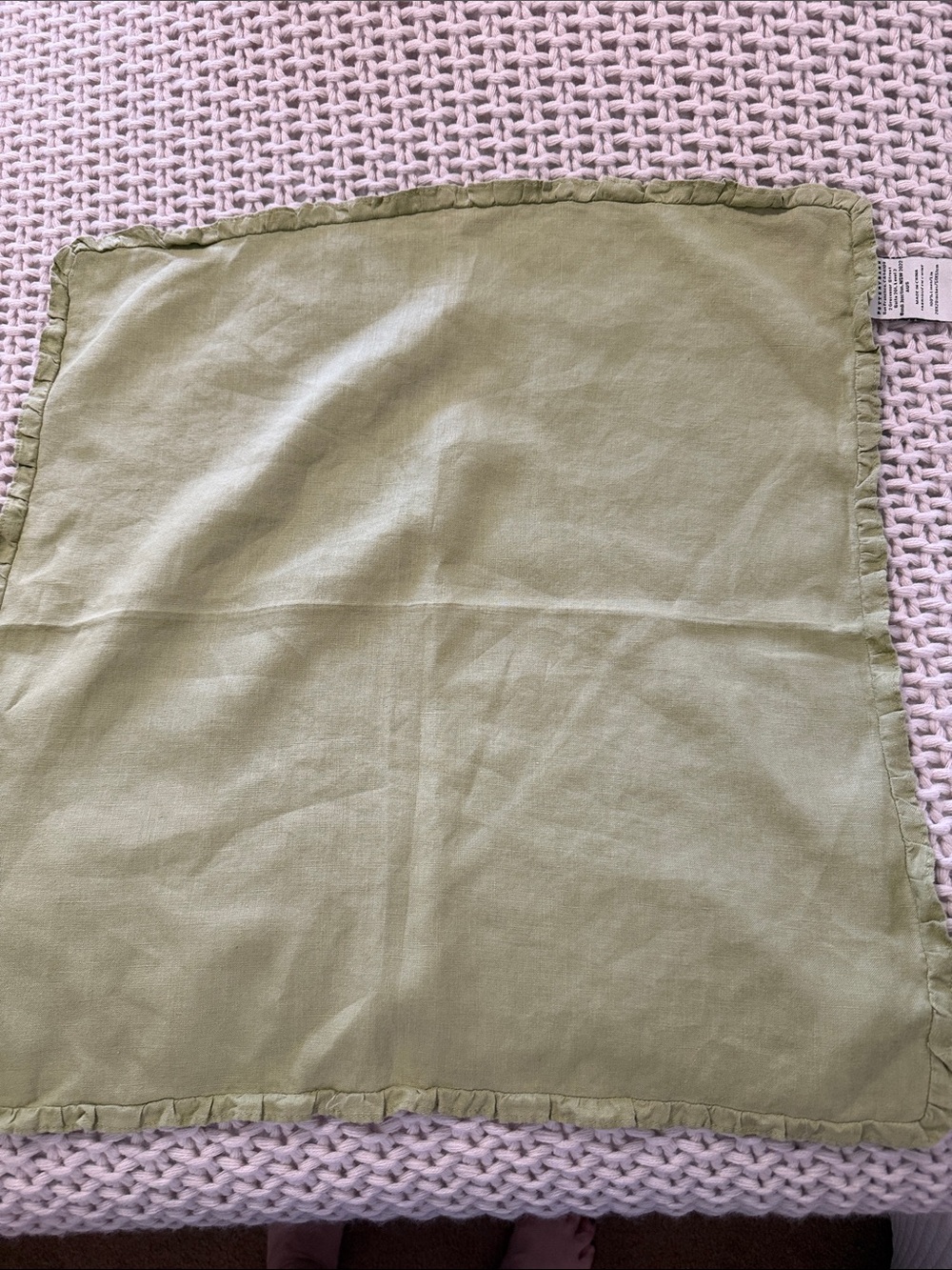 Pottery Barn Olive Green 100% Linen 20” (approximately) Square Napkin